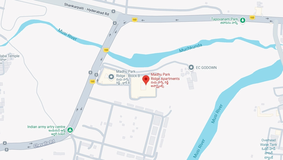 Location of Madhu Park Ridge Apartments in Langar House, Hyderabad - Image 372901