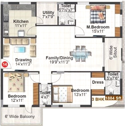 3 BHK Flat in Rami Reddy GNR Harmony in Attapur, Hyderabad - Image 904853