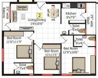 3 BHK Flat in Rathi Sri Tirumala Lotus in Attapur, Hyderabad - Image 904857