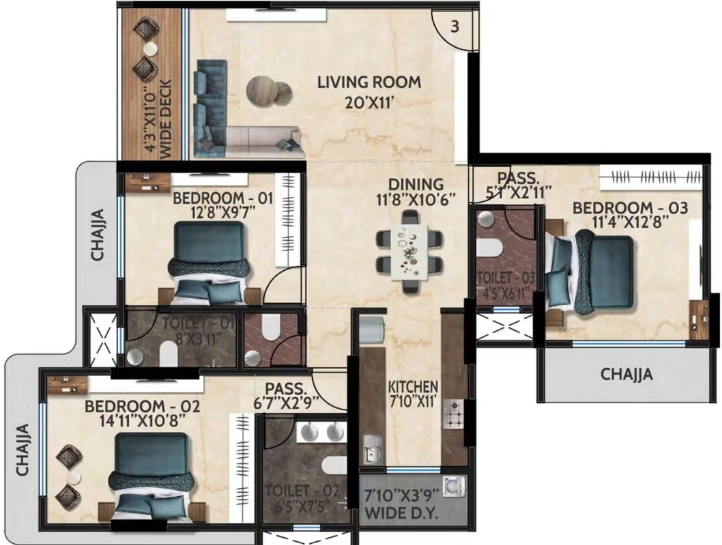 3 BHK Flat in Aditya Hari Smruti CHS in Borivali West, Mumbai - Image 904801