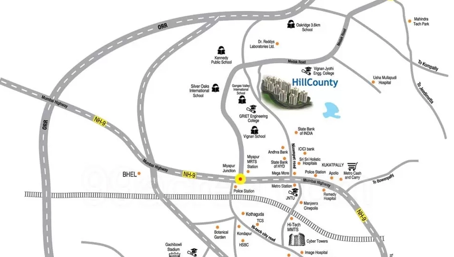 Location of Hill County Apartment in Nizampet, Hyderabad - Image 374579