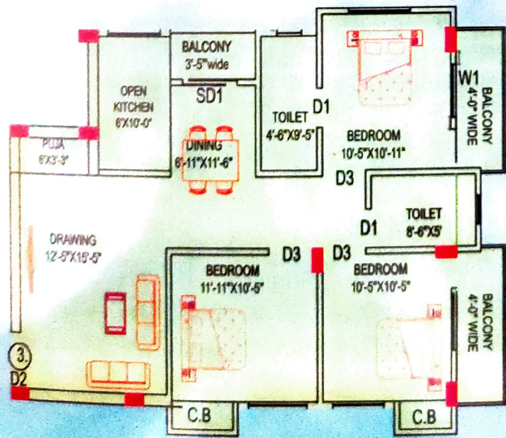 3 BHK Flat in GS Pitamber Tower in Bariatu, Ranchi - Image 904812