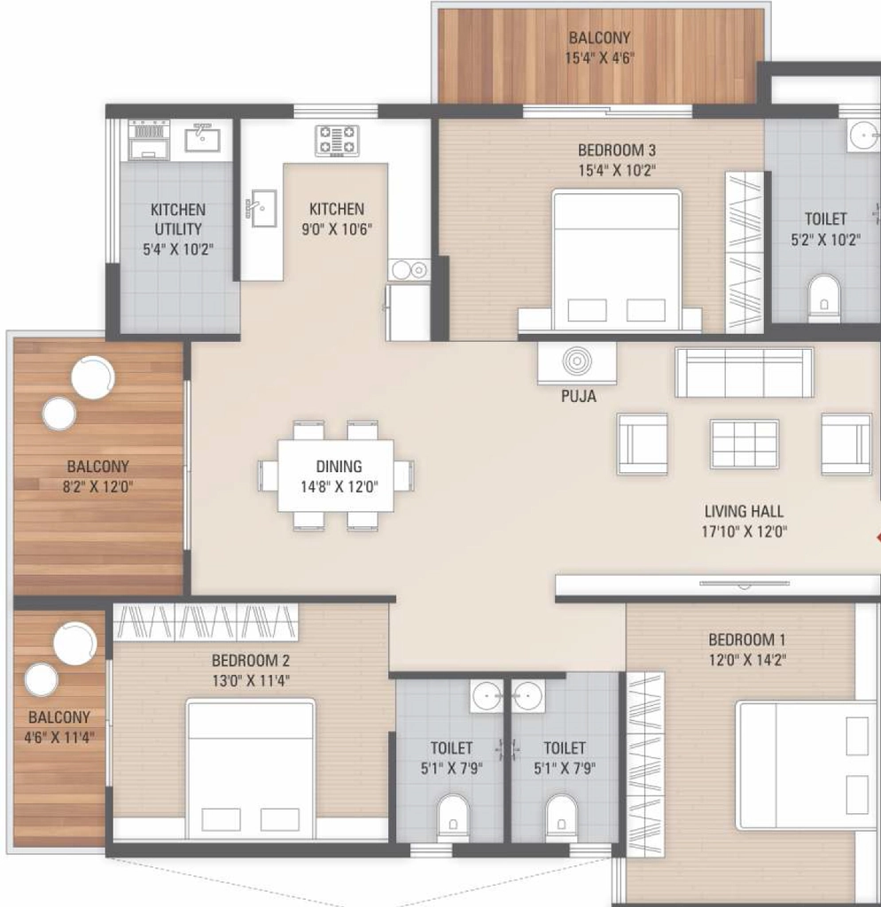 3 BHK Flat in Panchmukhi Heights in Bariatu, Ranchi - Image 904864