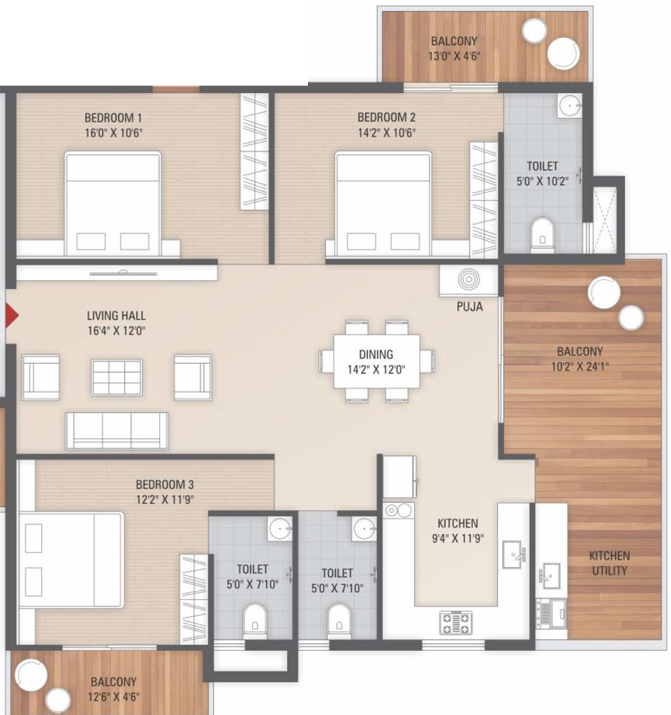 3 BHK Flat in Panchmukhi Heights in Bariatu, Ranchi - Image 904865