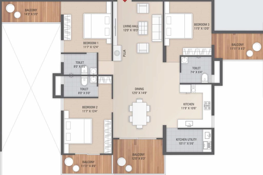 3 BHK Flat in Panchmukhi Heights in Bariatu, Ranchi - Image 904866