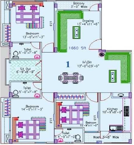 3 BHK Flat in Grow Space BA Arcade in Tolichowki, Hyderabad - Image 905257