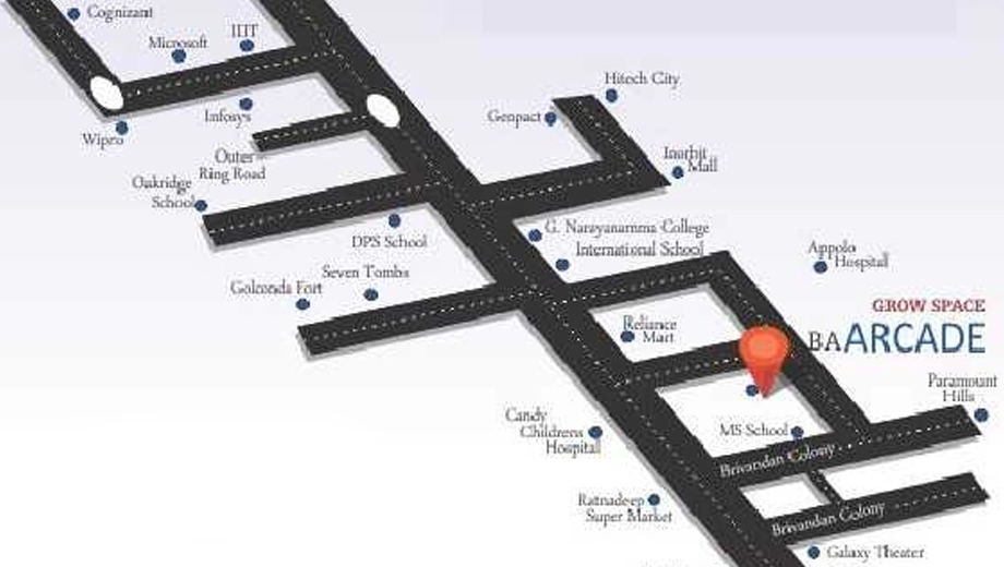 Location of Grow Space BA Arcade in Tolichowki, Hyderabad - Image 373728