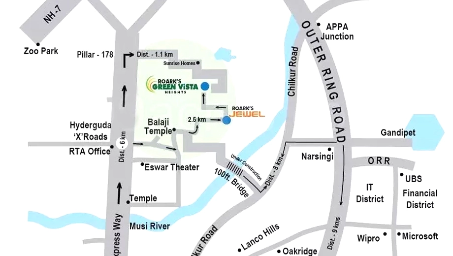 Location of Roark Green Vista Heights in Upperpally, Hyderabad - Image 373880