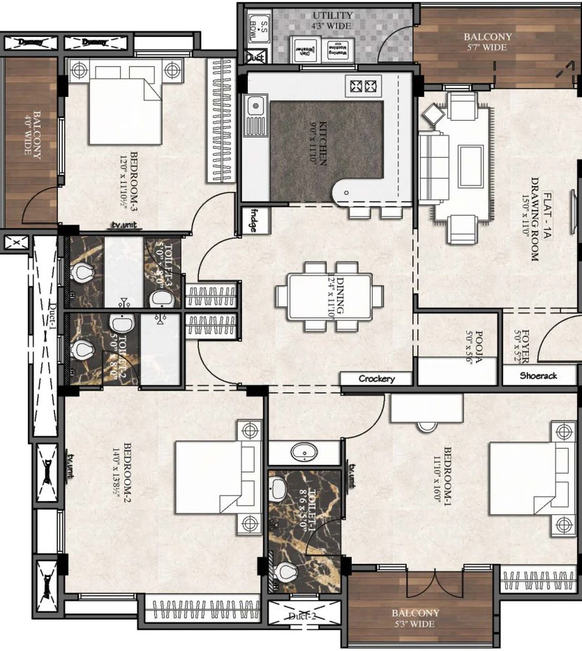 3 BHK Flat in Ramaniyam Malola Kripa in T Nagar, Chennai - Image 904950