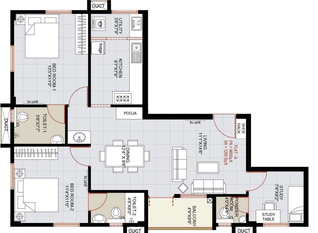2 BHK Flat in Ramaniyam Akshaya in Adyar, Chennai - Image 904958