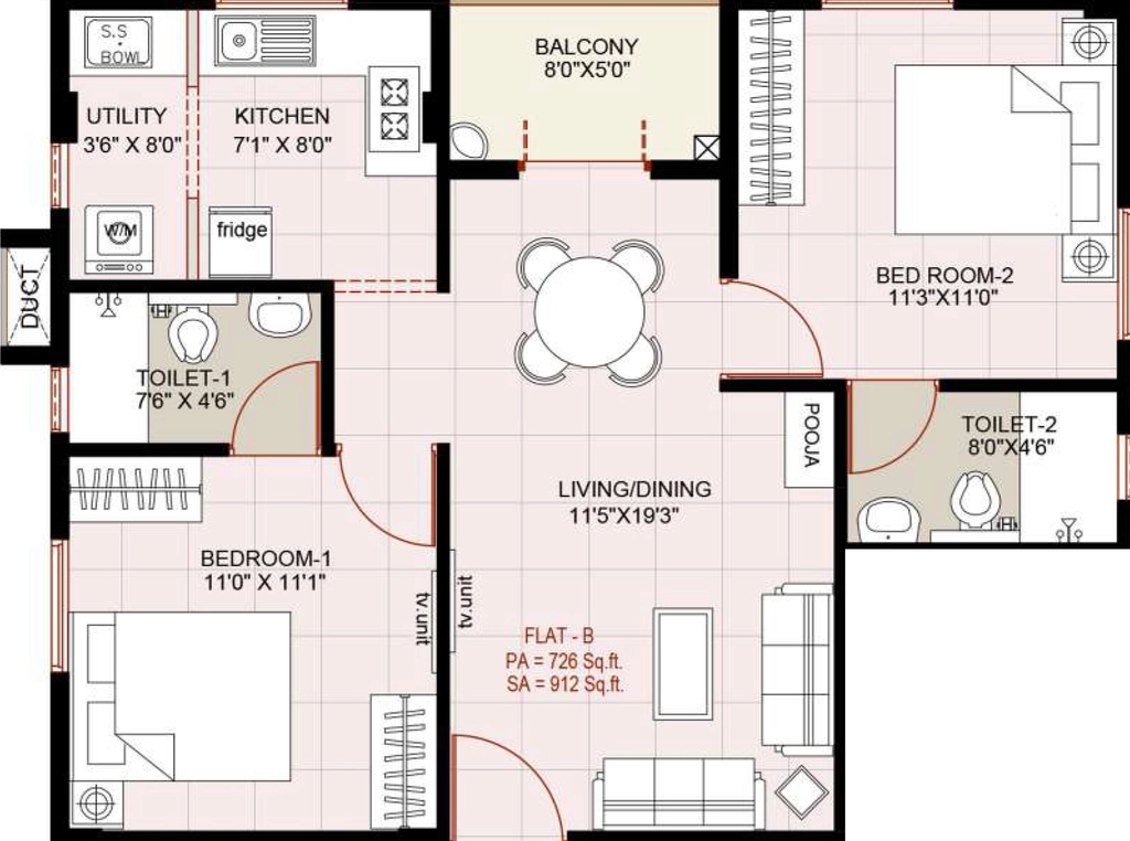 2 BHK Flat in Ramaniyam Akshaya in Adyar, Chennai - Image 904957
