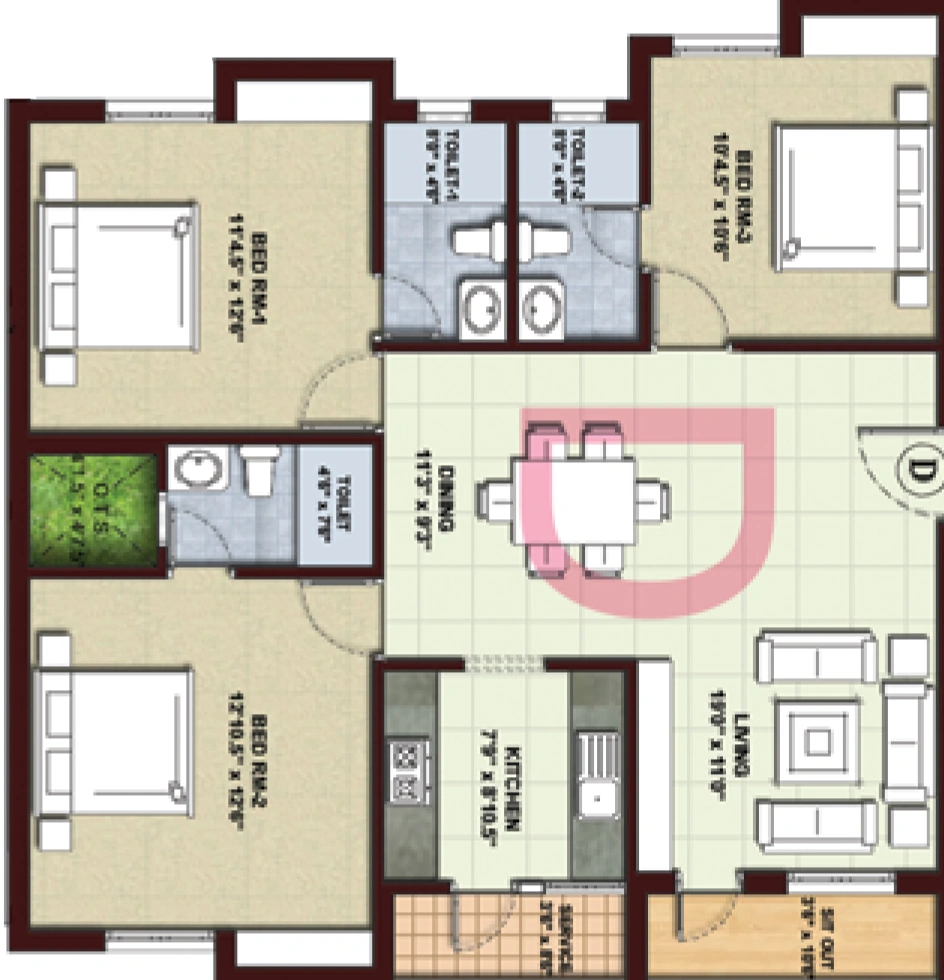 3 BHK Flat in Kgeyes Veda Ranghaa Nivas in Ashok Nagar, Chennai - Image 905174