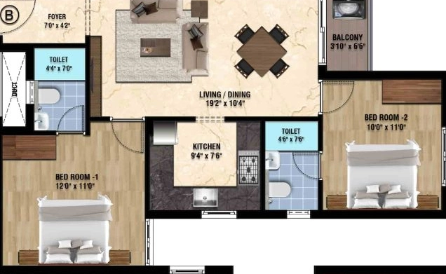 2 BHK Flat in Kgeyes Elite Square in Ramapuram, Chennai - Image 905180