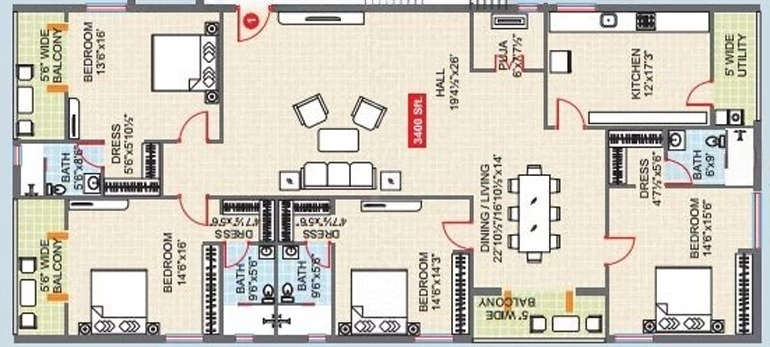 4 BHK Flat in Legend Solaris in Banjara Hills, Hyderabad - Image 905336