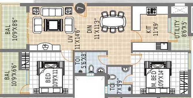 2 BHK Flat in New Vistas Avalon in Mehdipatnam, Hyderabad - Image 905342
