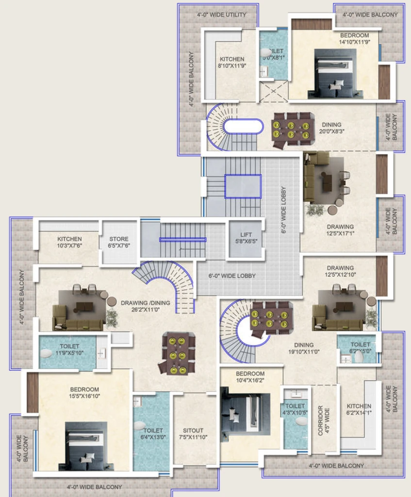 Floor Plan of Avas Mahalaxmi Tower in Lalpur, Ranchi - Image 374256