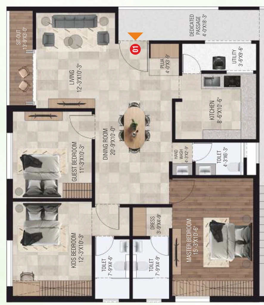 3 BHK Flat in Whitefield Tranquility in Somajiguda, Hyderabad - Image 905594