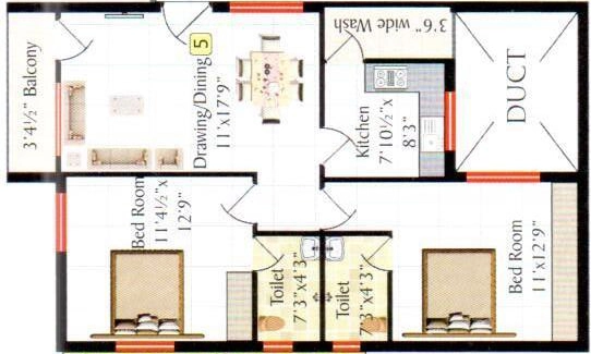 2 BHK Flat in Swagath Delight in Attapur, Hyderabad - Image 905608