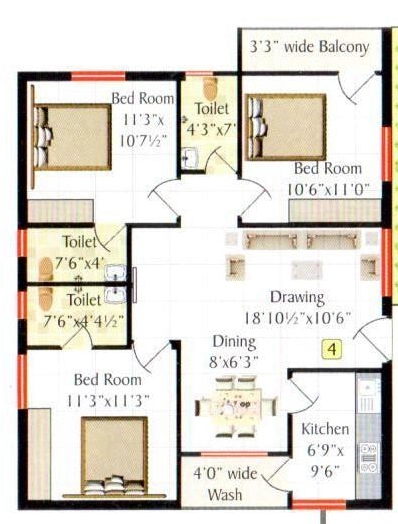3 BHK Flat in Swagath Delight in Attapur, Hyderabad - Image 905609