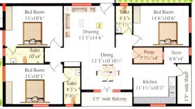 3 BHK Flat in Swagath Delight in Attapur, Hyderabad - Image 905611