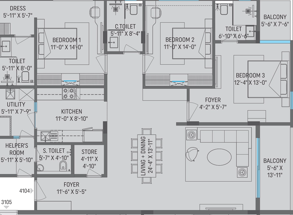 4 BHK Flat in Akshat Kanota Sky Homes in Agra Road, Jaipur - Image 905627