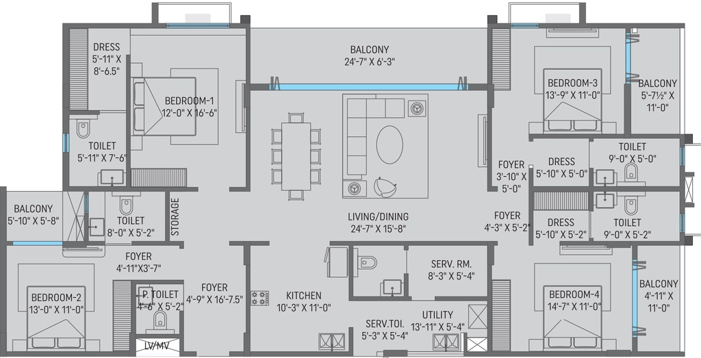4 BHK Flat in Akshat Kanota Sky Homes in Agra Road, Jaipur - Image 905635