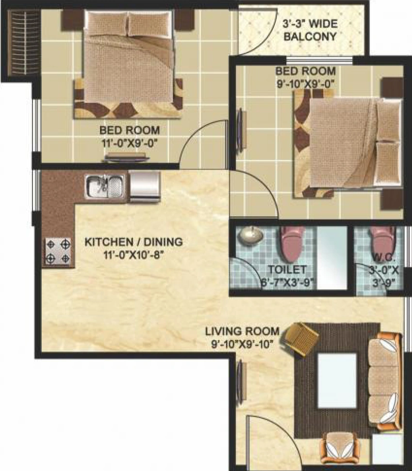2 BHK Flat in Auric City Homes 2 in Jaisinghpura, Jaipur - Image 905704
