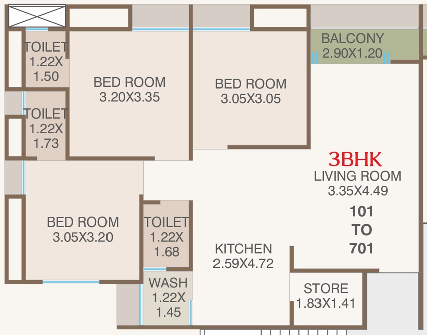 3 BHK Flat in H Square Hayat Park Phase 1 in Ajwa Road, Vadodara - Image 905765