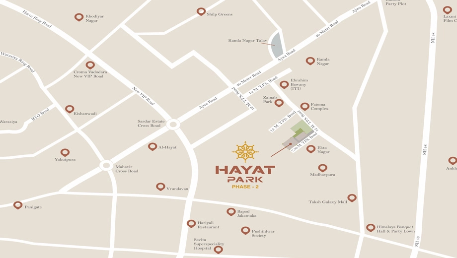 Location of H Square Hayat Park Phase 1 in Ajwa Road, Vadodara - Image 374860