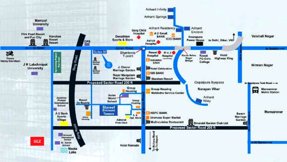 Location of Arihant Stareef Suites 88 in Ajmer Road, Jaipur - Image 374892
