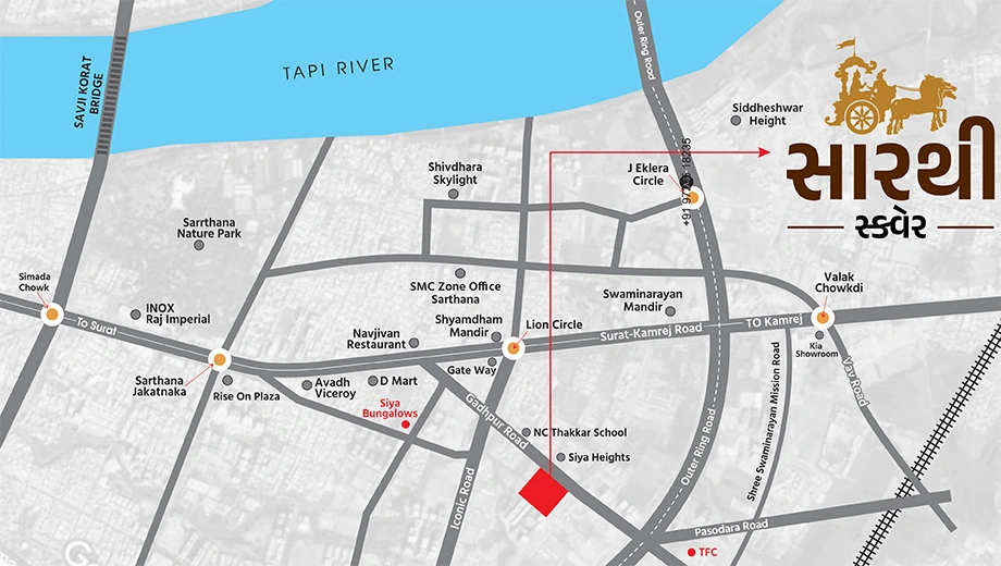 Location of Sarthi Square in Sarthana Jakat Naka, Surat - Image 374880