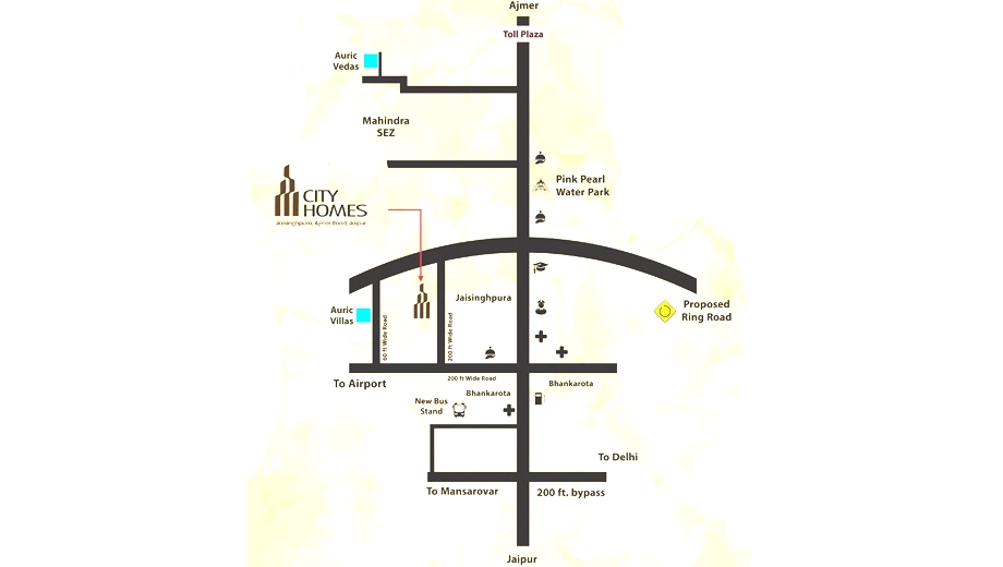 Location of Auric City Homes in Jaisinghpura, Jaipur - Image 374920