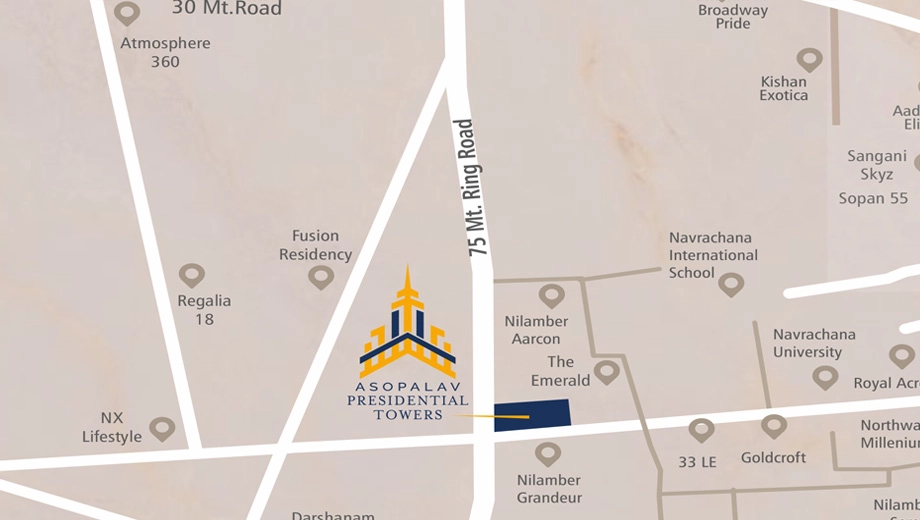 Location of Asopalav Presidential Tower in Bhayli, Vadodara - Image 374936