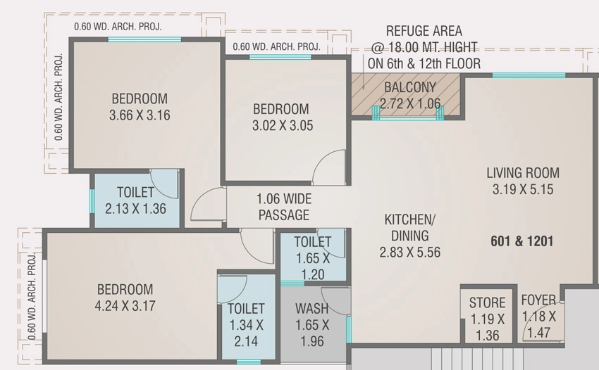 3 BHK Flat in Courtyard Paramount in Kalali, Vadodara - Image 905850
