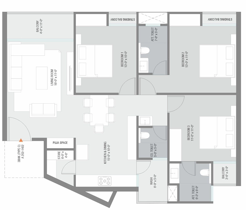 3 BHK Flat in Shree Namasya Residency in Atladara, Vadodara - Image 905871
