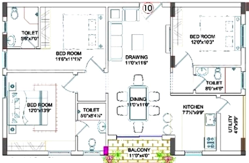 3 BHK Flat in My Fortune Pride in Himayat Nagar, Hyderabad - Image 905920