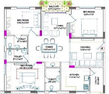 3 BHK Flat in My Fortune Pride in Himayat Nagar, Hyderabad - Image 905921