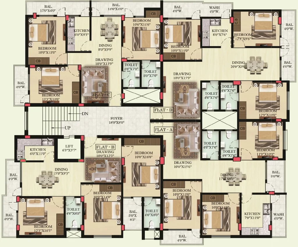 Floor Plan of Chitij Shree Ganesh Apartment in Morabadi, Ranchi - Image 375286