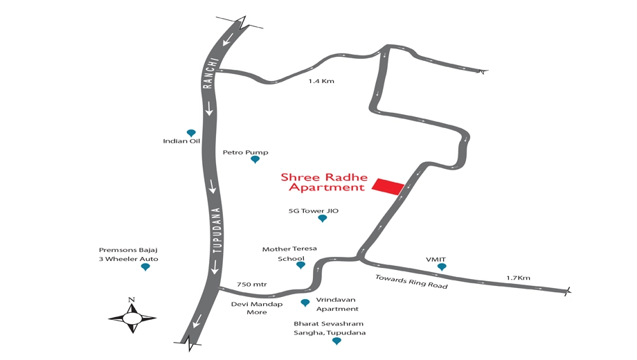 Location of Rameshwaram Shree Radhe Apartment in Namkum, Ranchi - Image 375338