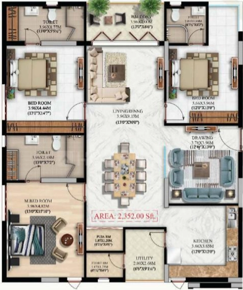 3 BHK Flat in Pradeep Bliss in Somajiguda, Hyderabad - Image 906023