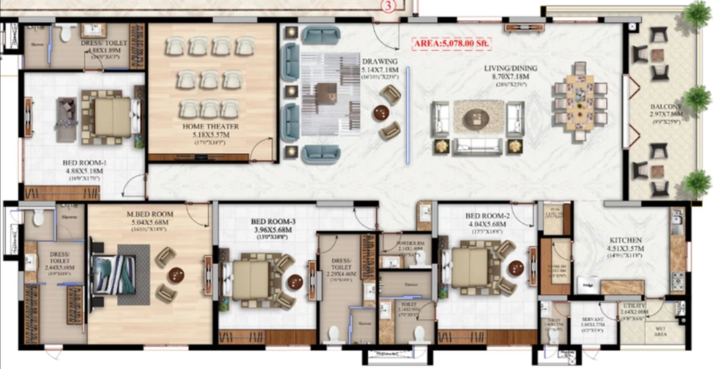 4 BHK Flat in Pradeep Bliss in Somajiguda, Hyderabad - Image 906027