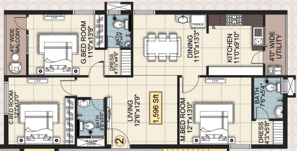 3 BHK Flat in Raam Meadows in Dwarakapuri, Hyderabad - Image 905996