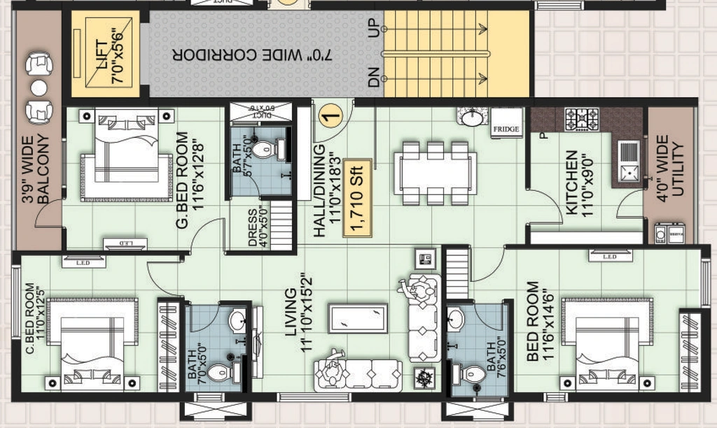 3 BHK Flat in Raam Meadows in Dwarakapuri, Hyderabad - Image 905997
