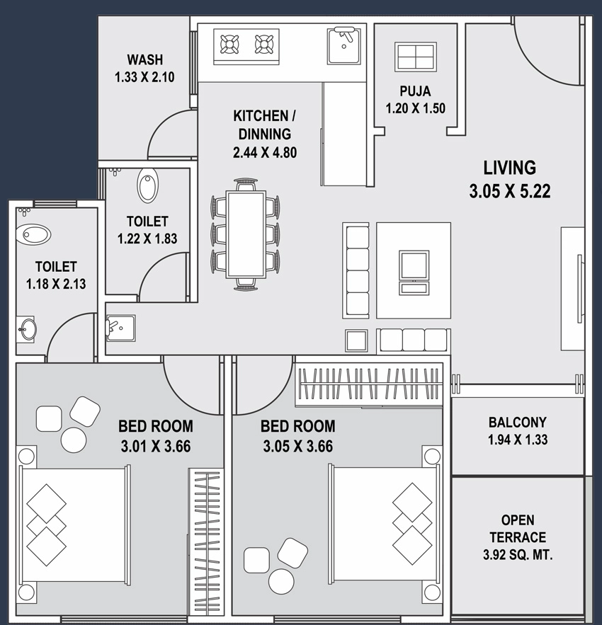 2 BHK Flat in Shree Radhe Heights in Waghodia Road, Vadodara - Image 906057