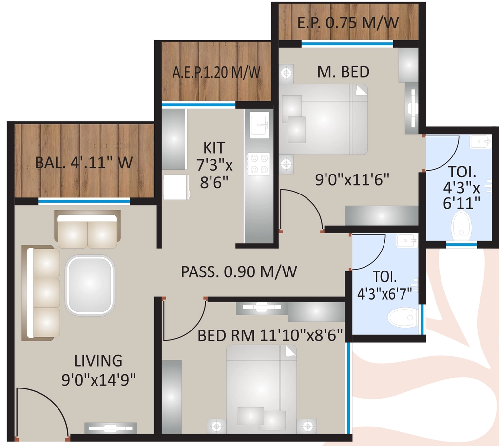 2 BHK Flat in Om Ved Heights in Badlapur East, Thane - Image 906076