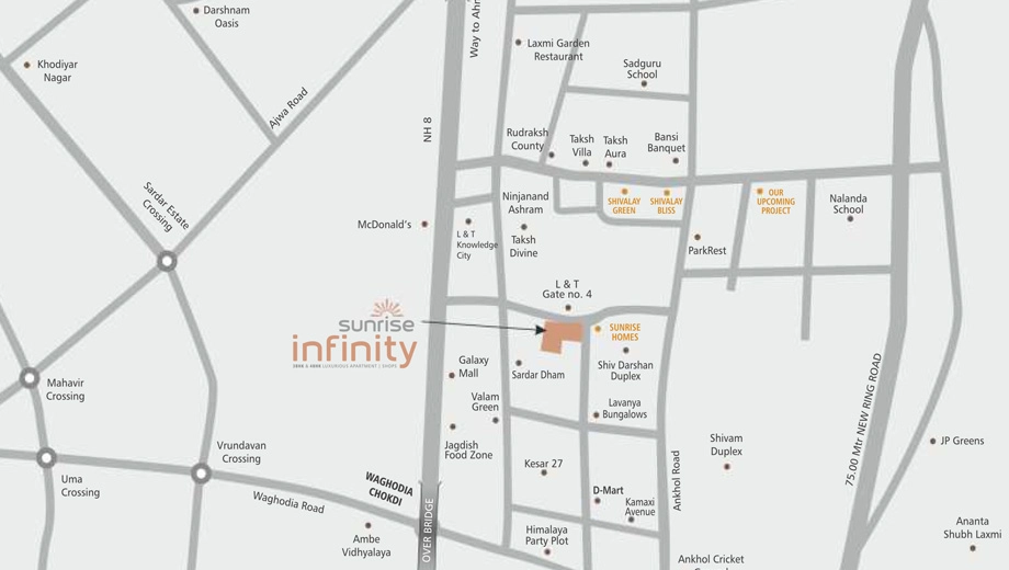 Location of Shiv Sunrise Infinity in Ankhol, Vadodara - Image 375551
