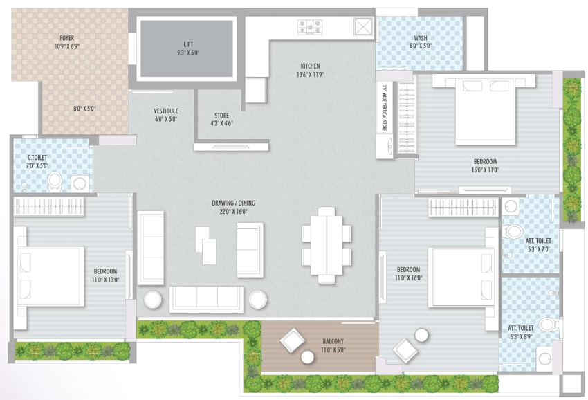 3 BHK Flat in Vishakha SeleQt in Gota, Ahmedabad - Image 906112