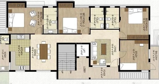 3 BHK Flat in Etica Sapthagiri in Kotturpuram, Chennai - Image 906186
