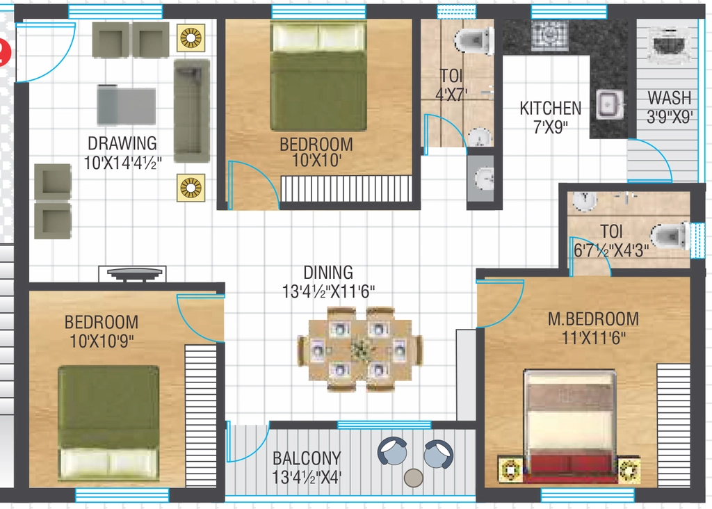 3 BHK Flat in Vaishnavi Tarak Residency in Rajendra Nagar, Hyderabad - Image 906185