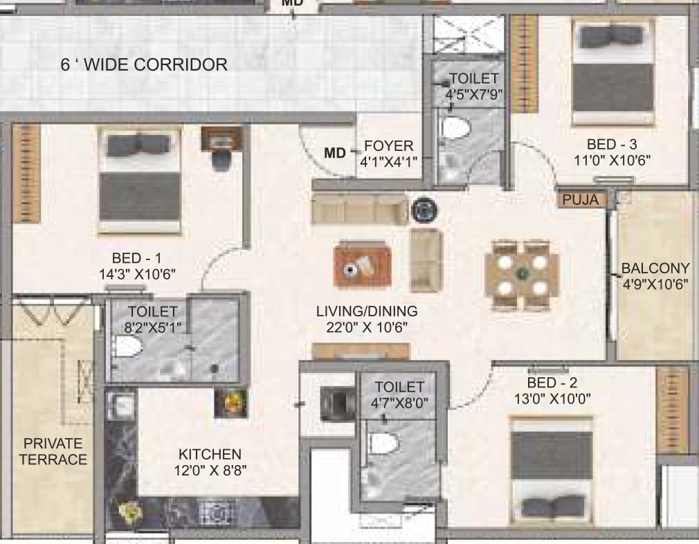 3 BHK Flat in DAC Thulir in GN Mills, Coimbatore - Image 906205